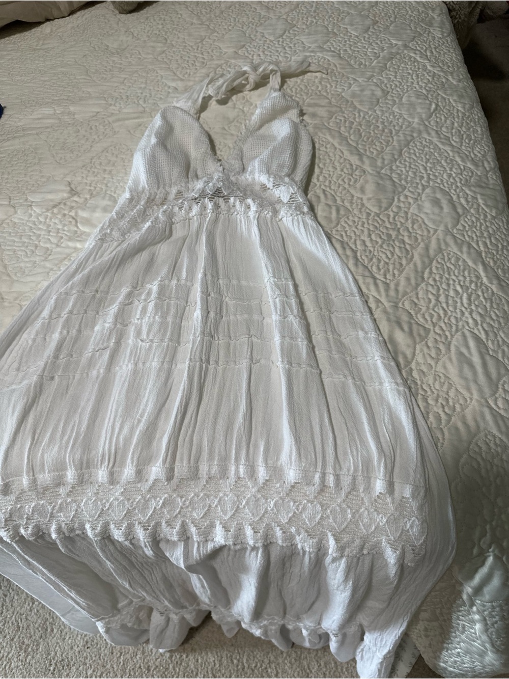 White Halter Maxi Dress with Tiered Details - Picture 4 of 4